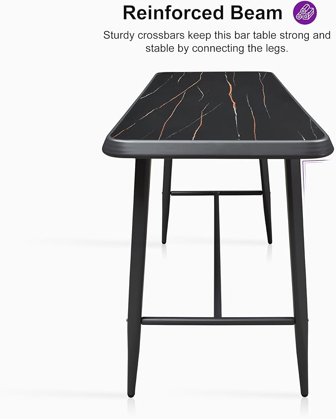 PURPLE LEAF Outdoor High Bar Table Rectangular Patio Pub Balcony Table with Waterproof Tabletop, 98” Long for 3 Seats
