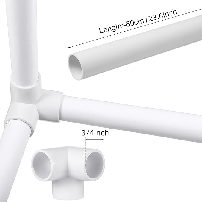 Sawysine 102 Pcs DIY PVC Projects Set Included 60 Pcs 24 Inch PVC Pipe and 42 Connection Pipe Fittings for Spring, Home, Greenhouse, Garden, Farm, Workshop, Summer(White,3/4 Inch)