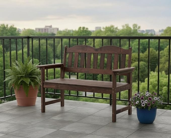 Garden Bench, 2-Person Poly Lumber Patio Bench,Slatted Patio Loveseat, for Use in Yard, Garden, Porch, or Park