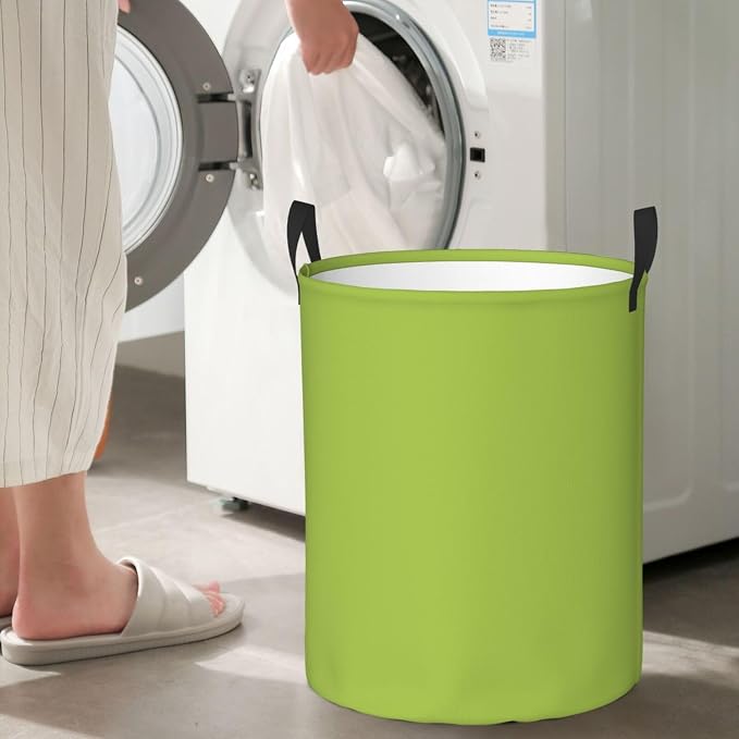 19.6" Large Laundry Hamper Bag, Lime Green Trend Color Collapsible Laundry Basket Dirty Clothes Organizer Washing Bin for Family Essentials Storage