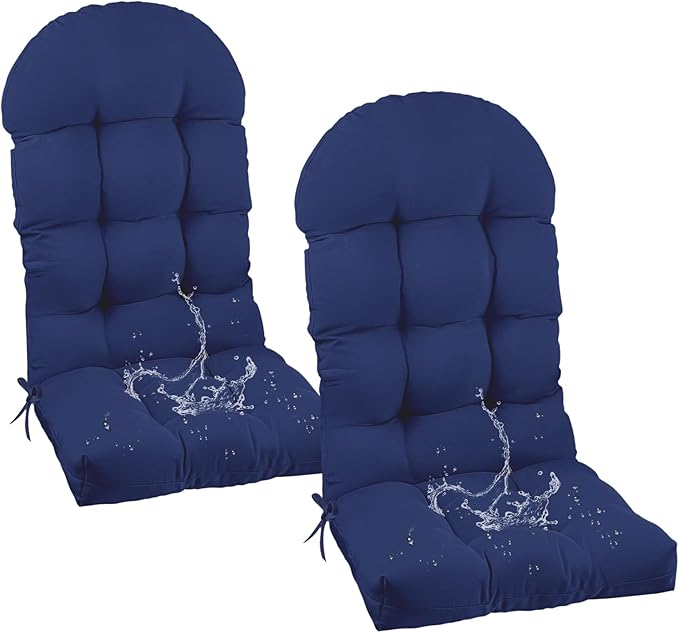 Outdoor Rocking Chair Cushions for Outdoor Furniture Set of 2 Thick Tufted Adirondack Chair Cushion with Ties Indoor Navy Blue Lawn Chair Cushion for Home Decoration,47"*19.68"*3.9"
