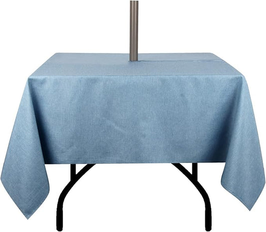 Outdoor Tablecloth Wrinkle-Free Stain Resistant Waterproof Polyester Fabric Table Cover with Umbrella Hole for Picnic/Party/Dinner/Patio Garden(60×60inch Square,Zippered,Water Blue)