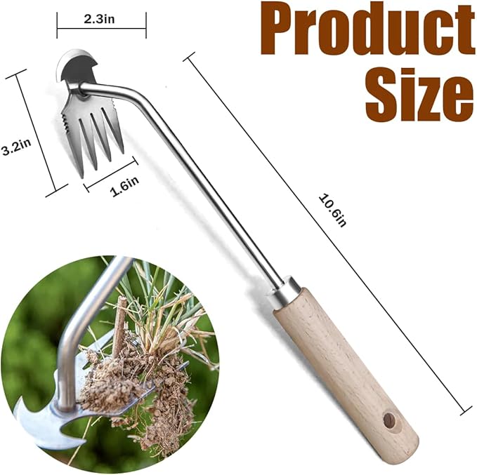 Dizzily Weeder - Manual Weed Puller Tool, Uprooting Weeding Remover Tool, 4-Claw Steel Head Hand Garden Weeder Tool Easily Remove Weeds for Otted Plants, Gardens, Yards, Farms