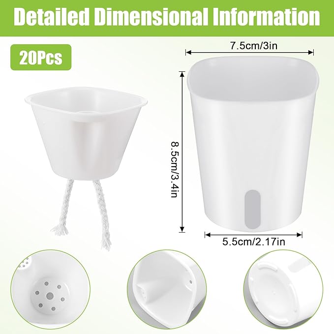 20 Pcs 3 Inch Self Watering Pots Self Watering Planters for Indoor Planters Plastic Garden Flower Pots with Level Indicator Vents