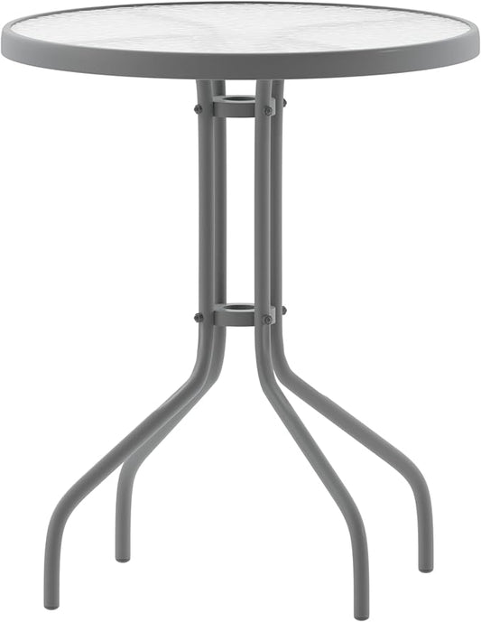 Flash Furniture Bellamy 23.75'' Round Tempered Glass Metal Table, Silver