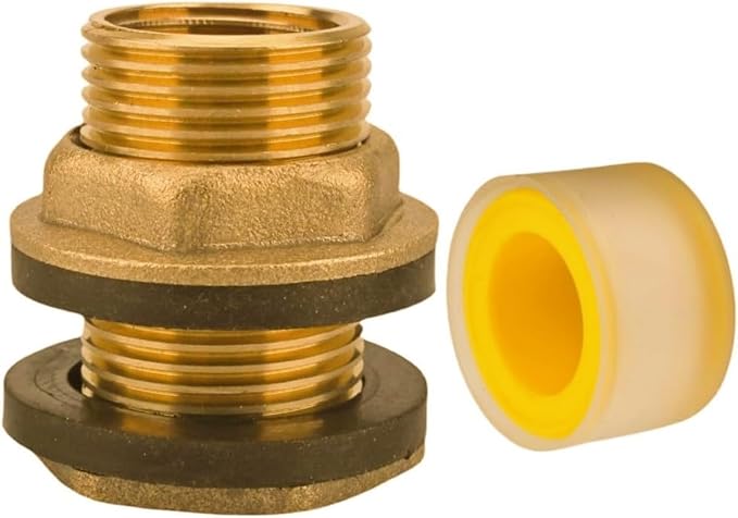 Brass Bulkhead Tank Fitting 1/2" Female 3/4" Male GHT Solid Brass Water Tank Connector kit -Use for Rain Barrels, Tubs, Pools, Aquariums