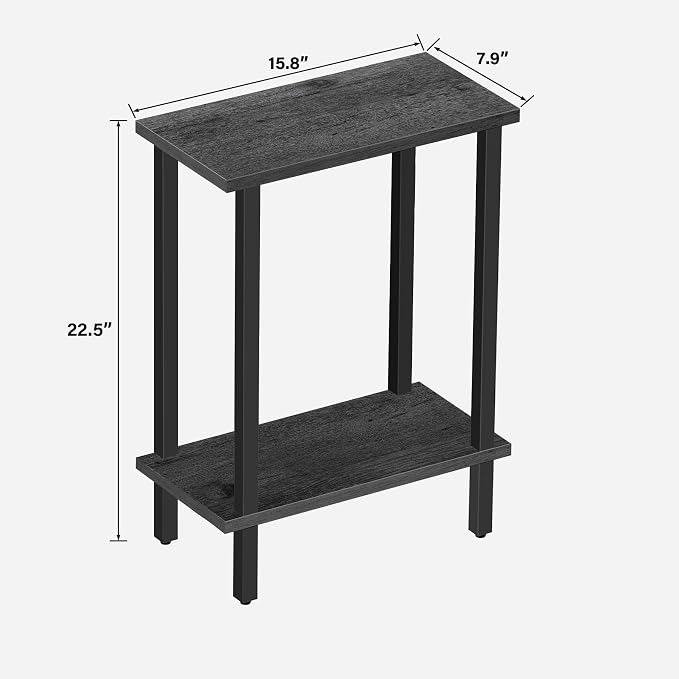 TUTOTAK Narrow Side Table Set of 2, Small End Table for Couch | 2-Tier Skinny Sofa Table, Slim Nightstand, Easy Assembly for Living Room, Bedroom, Grey TB01BY0622