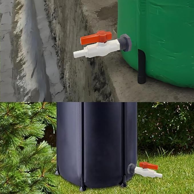 2Pcs Rain Barrel Spigot Faucet Kit with PVC Bulkhead Fitting Ball Valve Thread Seal Tape Clamps and Garden Hose Barb Adapter (5/8" Barb), fits 1-3/8 and 1-1/2 ID Hole