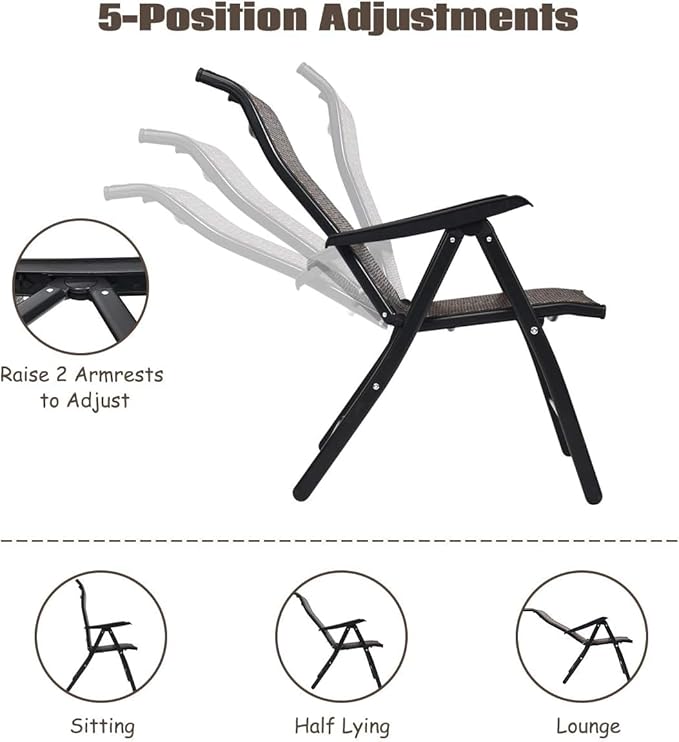 Tangkula Foldable Patio Wicker Dining Chairs Set of 4, Portable High Back Outdoor Wicker Chair with 5-Level Adjustable Backrest, No Assembly Reclining Chairs for Porch Deck Garden Balcony (4)