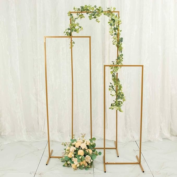 Efavormart Set of 4 Gold Metal Rectangular Wedding Arches, Assorted 3.5ft to 6.5ft Backdrop Stands for Tiered Modern Floral and Balloon Staging