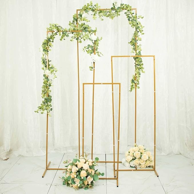Efavormart Set of 4 Gold Metal Rectangular Wedding Arches, Assorted 3.5ft to 6.5ft Backdrop Stands for Tiered Modern Floral and Balloon Staging