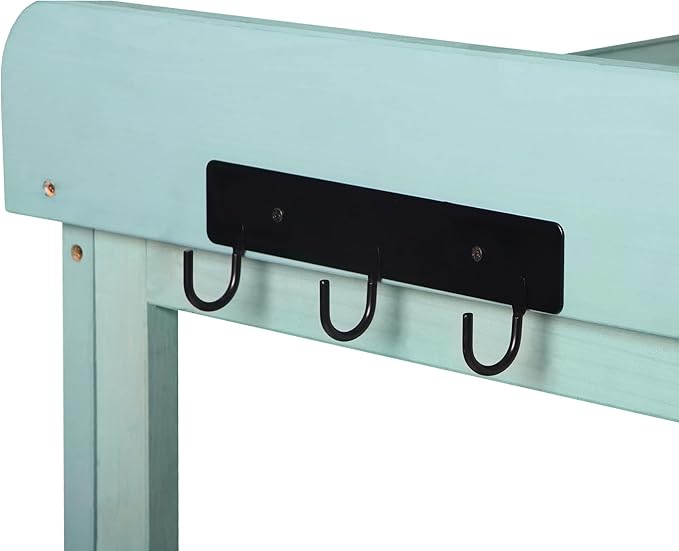 RUNNA 65" Large Wooden Farmhouse Rustic Outdoor Potting Bench Table, Patio Workstation, Garden Potting Bench with 4 Storage Shelves and Side Hook (Green#023)