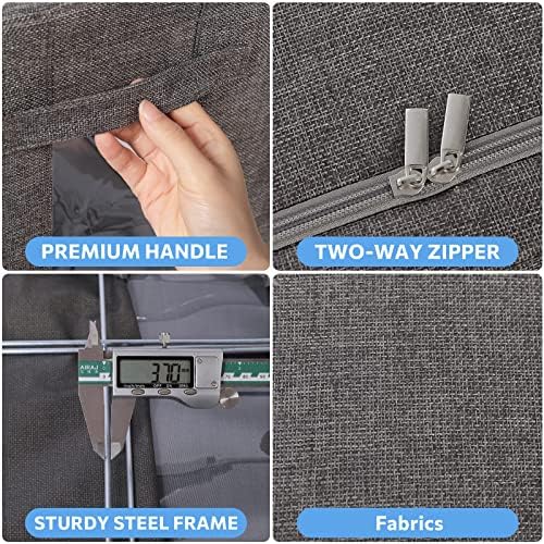 Clothes Storage Bins Box - Linen Fabric Foldable Stackable Container Organizer Set with Clear Window & Carry Handles & Metal Frame - 2Pack Large Capacity for Bedding, Blankets, Books