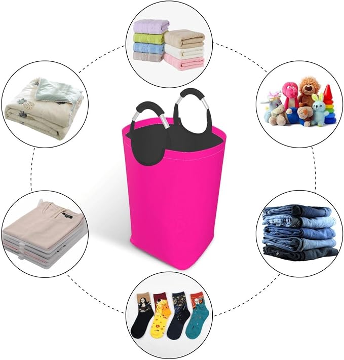 Large Laundry Hamper Bag, Neon Pink Modern Collapsible Laundry Basket Dirty Clothes Organizer Washing Bin for Family Essentials Storage