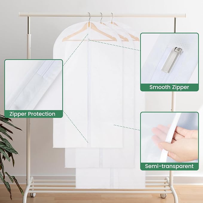Carbrea Translucent Garment Bags for Hanging Clothes, 6 Pack
