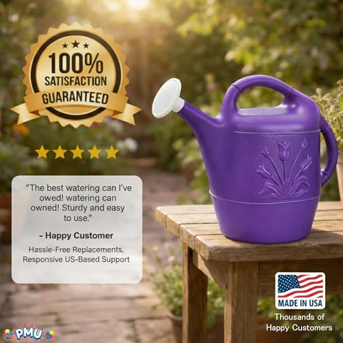 PMU 2 Gallon Watering Can - Garden Watering Can for Indoor & Outdoor Plants - Plastic Water Can with Detachable Sprinkler Head - Large Water Pot, Made in USA - Purple Pkg/6