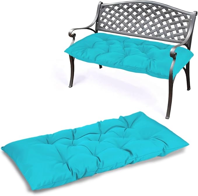Yddsky 47.3 in Waterproof Indoor/Outdoor Garden Bench Seat Cushions，Thicken Patio Bench Soft Rocking Chairs Pad Lounger Seat for Wicker Loveseat Settee（47.3 X 19.6 X 3.9 in Turquoise）