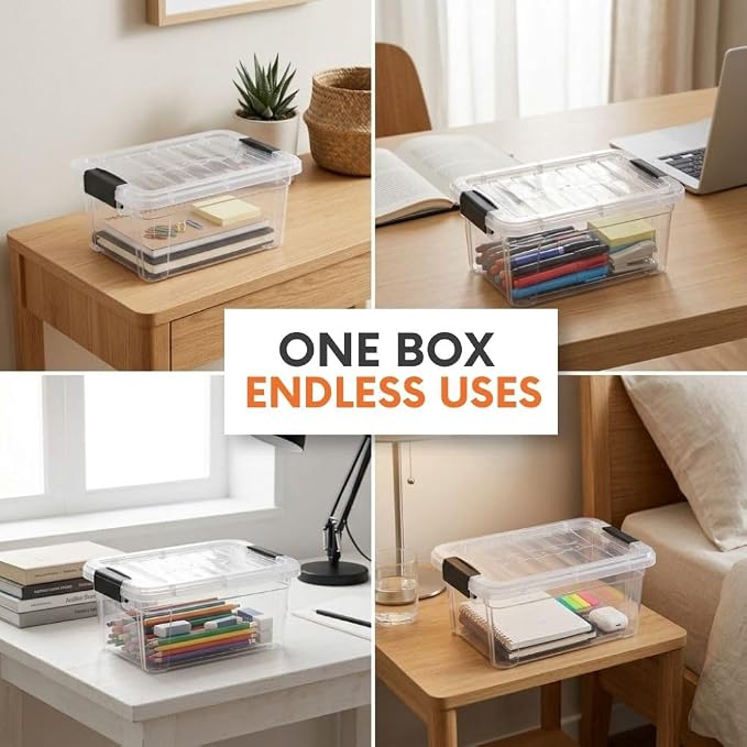 Superio 1.85 Quart Clear Plastic Storage Boxes with Lids, Stackable Organizer Containers, BPA-Free Storage Bins for Home, Office, School & Dorm, 10 Pack
