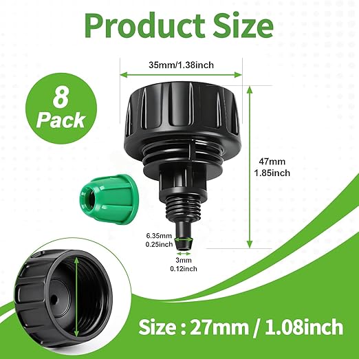 RedChili 8 Pcs 3/4" Garden Hose Adapter to 1/4" Drip Irrigation Tubing Fittings, 3/4 Inch FHT to 1/4 Inch Drip Tube Barbed Locked Nut Connectors Female Faucet to 1/4" Water Line Adapters(Green)