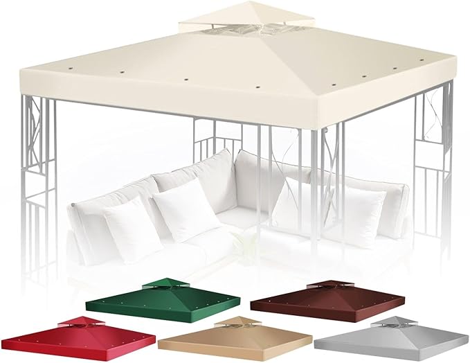 Flexzion Gazebo Cover Replacement Canopy Top 10x10 Ft (3m x 3m) - Double Tier Top Canopy Cover Replacement with UV30+, Dirt, Water Resistant for Outdoor, Sunshade, Garden, Patio, Pavilion (Ivory)