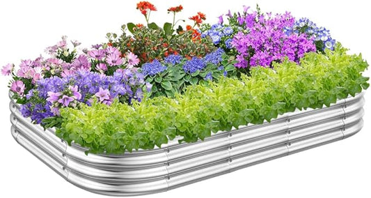 RAYKEEP Galvanized Raised Garden Beds, Outdoor Raised Garden Boxes, Oval Large Bottomless Metal Elevated Garden Bed Planter Box for Vegetables, Fruits, Flower (1pcs, 5x3x1 ft)