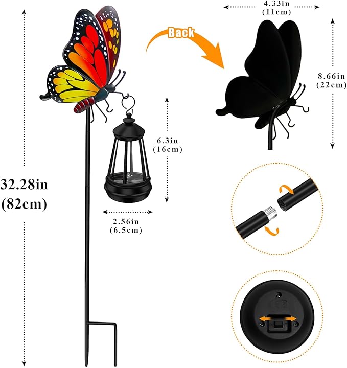 ZFNN Solar Garden Decor Lights Outdoor Waterproof, Metal Butterfly Stakes with Solar Lanterns, Solar Garden Lights for Decorative Yard Art Outside Patio Lawn Ornaments, Gifts for Women Mom