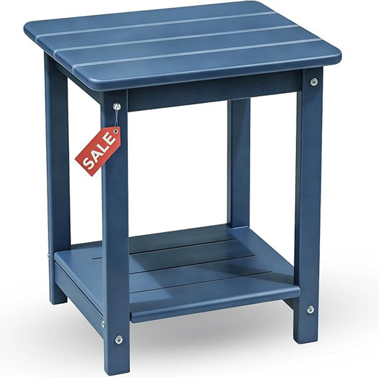 Adirondack Square Outdoor Side Table, 2-Tier Storage Patio Side Table with Weatherproof HDPE Material, Low Maintenance End Table for Backyard, Garden, Pool, Porch, Deck, Lawn