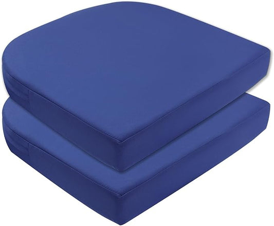 Topotdor Outdoor Chair Cushions for Patio Furniture,Waterproof Patio Chair Cushions Set of 2,Indoor/Outdoor Round Corner Chair Seat Cushion with Ties,18"x18"x3" Blue