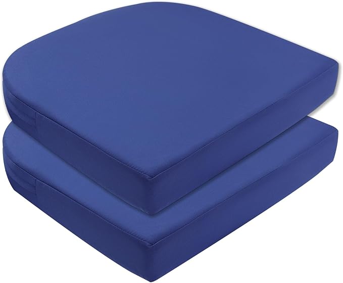 Topotdor Outdoor Chair Cushions for Patio Furniture,Waterproof Patio Chair Cushions Set of 2,Indoor/Outdoor Round Corner Chair Seat Cushion with Ties,20"x20"x3" Blue