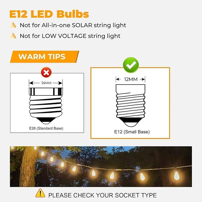 GvvooHome 90 Pack ST38 LED Replacement String Light Bulbs, 1Watt Equivalent to 7Watt Incandescant Bulb, Shatterproof E12 LED Bulb for Outdoor Patio Garden Vintage String Lights, Dimmable, 2700K