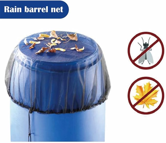 Mesh Cover for Rain Barrels with Drawstring, Water Collection Buckets Tank Protector, Rain Bucket Netting Screen Cover for Outdoor Garden, 37.4 Inches