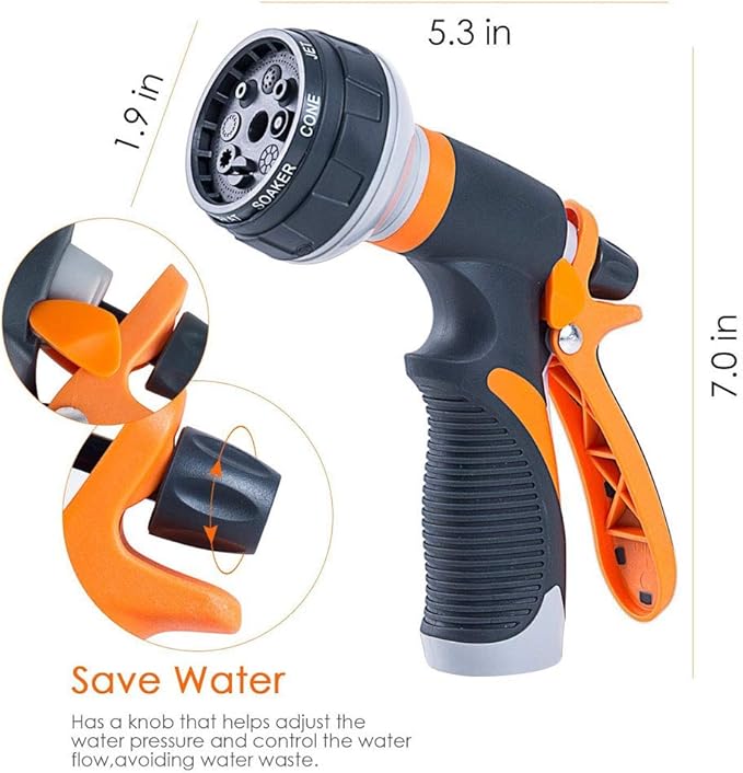 Garden Hose Nozzle,Heavy Duty Water Nozzle with 8 Adjustable Pattern High Pressure, Hose Nozzle for Garden Watering Plant Cars Pets Showering