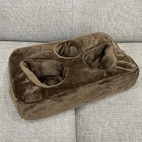 Couch Cup Holder Pillow, Couch Drinks Remotes Holder for Center of Couch, for Sofa, Bed, RV, Car (Brown)