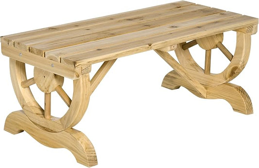 Outsunny 2-Person Wooden Garden Bench, Outdoor Wagon Wheel Porch Bench for Backyard Garden, Support 550 LBS, Rustic Country Style Patio Furniture, Natural Wood