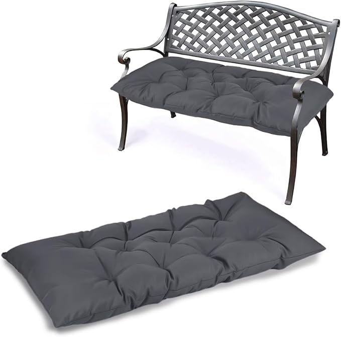 Yddsky Waterproof Indoor/Outdoor Garden Bench Seat Cushions，Thicken Patio Bench Soft Rocking Chairs Pad Lounger Seat for Wicker Loveseat Settee（59 X 19.6 in，Dark Gray）