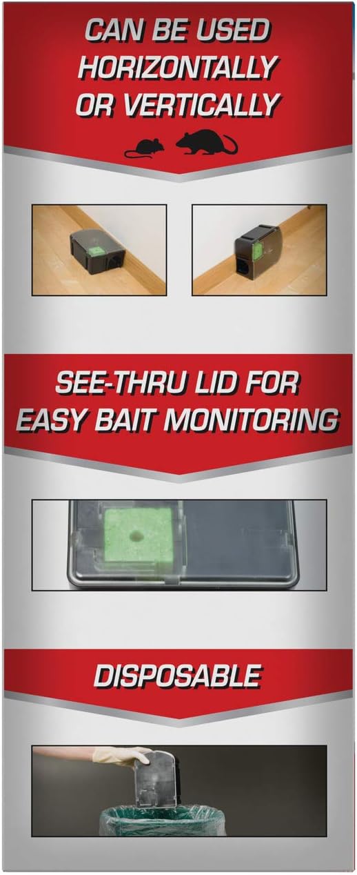 Tomcat Rat & Mouse Bait Stations, 4 Packages Each with 1 Prefilled Station | Tomcat Rat & Mouse Killer, Child & Dog Resistant, Disposable Station - Indoor/Outdoor Use, Weather Resistant, Easy Monitoring