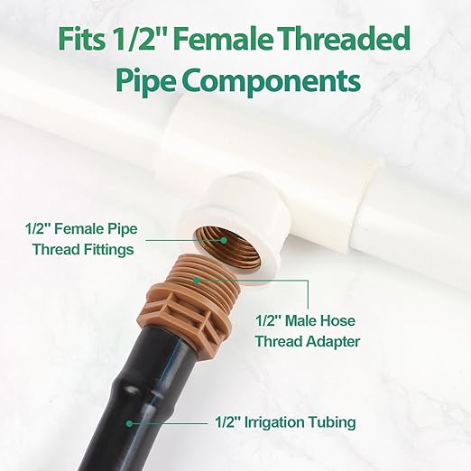 RedChili 1/2 Inch Drip Irrigation Fitting To 1/2 Inch Male Hose Threaded Adapter, 10 Pack PVC To Drip Irrigation Coupling Adapter With 1/2" Male Pipe Thread(MPT) x 1/2" Barbed Connectors
