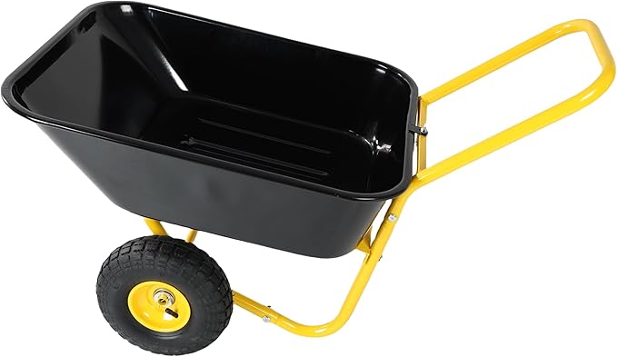 Dawn Heavy-Duty Two-Wheeled Garden Barrow with 10-Inch Pneumatic Wheels - Yellow & Black, Ideal for Lawn & Garden Tasks