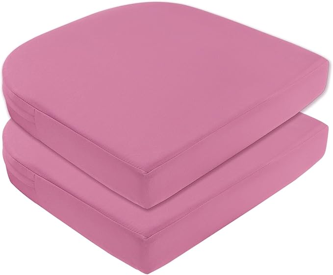 Topotdor Outdoor Chair Cushions for Patio Furniture,Waterproof Patio Chair Cushions Set of 2,Indoor/Outdoor Round Corner Chair Seat Cushion with Ties,18"x18"x3" Pink