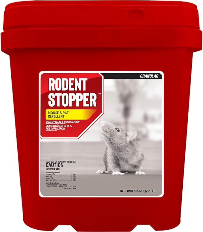 Rodent Stopper, Granular Animal Stopper Repellent, All Natural, Effective All Year Round, Safe for People and Pets, No Harsh Chemicals, Ready to Use, Rodent Repellent - 5 lb Shaker Jug