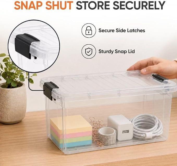 Superio 2.5 Quart Clear Plastic Storage Boxes with Lids, Stackable Organizer Containers, BPA-Free Storage Bins for Home, Office, School & Dorm, 6 Pack