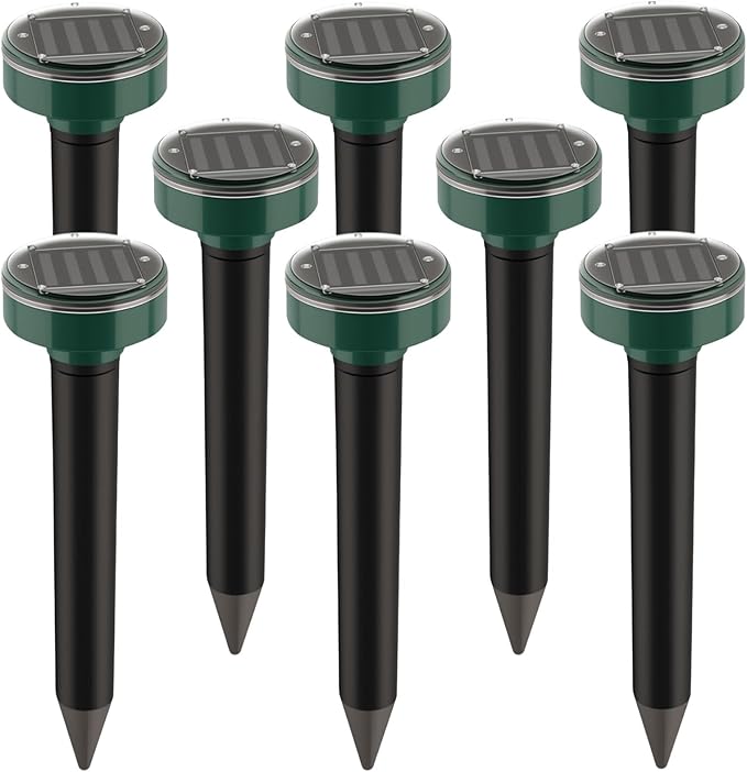 Mole Repellent Solar Powered,8 Pack Vole Repellent Outdoor for Yard,Ultrasonic Deterrent Stakes for Mole,Gopher,Groundhog,Armadillo,Waterproof Chipmunk Repeller for Protect Spring Vegetable Garden
