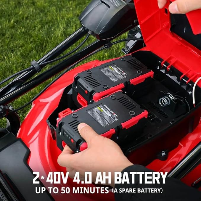 21 Inch/40V Cordless Walk-Behind Lawn Mower，2-in-1 Mulching Bagging,6 Adjustable Cutting Height,Foldable, 2 Batteries & Charger,Easy to Storge,for Garden, Patio, Lawn,Yard