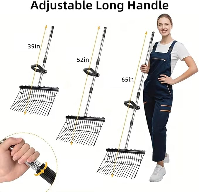 65In Pitch Forks for Garden, Long Handle Adjustable Steel Handle, Rustproof Heavy Duty HayPitch Fork for Gardening Horse Stall Stable Grass Hay Cleaning Farm Work