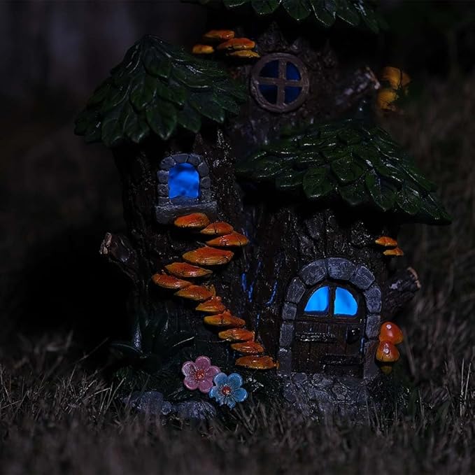 Zayton Solar Garden Treehouse Outdoor Statues Yard Resin Decoration Gift Handmade Housewarming Gift for Patio Yard Lawn Waterproof Cracking