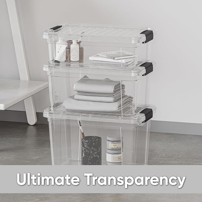 Superio 26.5 Quart Clear Plastic Storage Boxes with Lids, Stackable Organizer Containers, BPA-Free Storage Bins for Home, Office, School & Dorm, 3 Pack