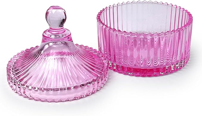Colorful Glass Jar With Lid,Candy Cookie Jars,Valentine Easter Candy Dish,Jewelry Box,Cutecore Room Decor,Biscuit Containers Food Storage(Pink)