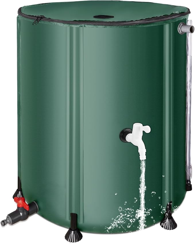 FAMIROSA 50 Gallon / 200L Rain Barrel, Collapsible Rain Barrels to Collect Rainwater from Gutter with Spigots and Overflow, 500D PVC Portable Rain Water Collection Catching System, Water Catcher Tank