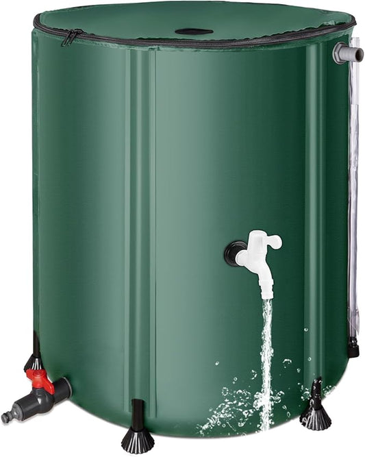 FAMIROSA 50 Gallon / 200L Rain Barrel, Collapsible Rain Barrels to Collect Rainwater from Gutter with Spigots and Overflow, 500D PVC Portable Rain Water Collection Catching System, Water Catcher Tank