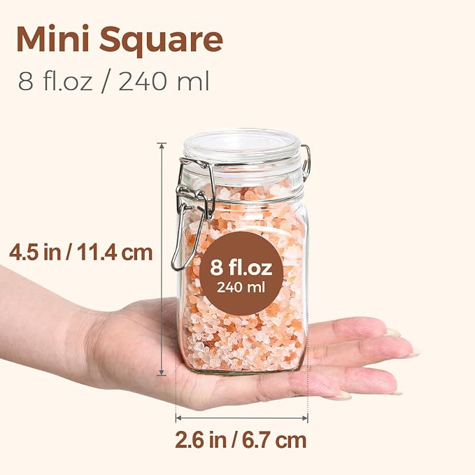 ComSaf Square Glass Spice Jars 8 oz 12 Pack with Labels and Funnel Set